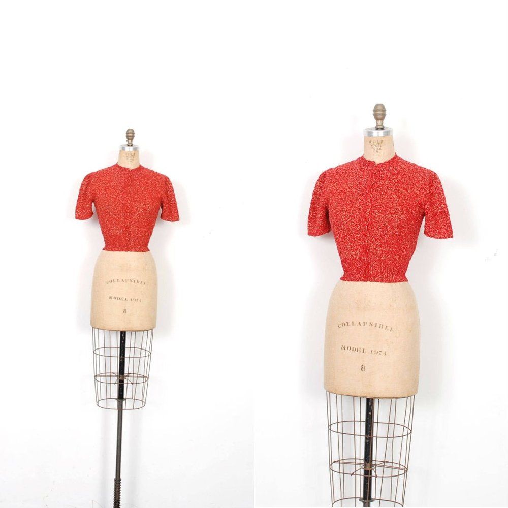 Vintage 1940s Sweater / 40s Hand Crocheted Sparkly